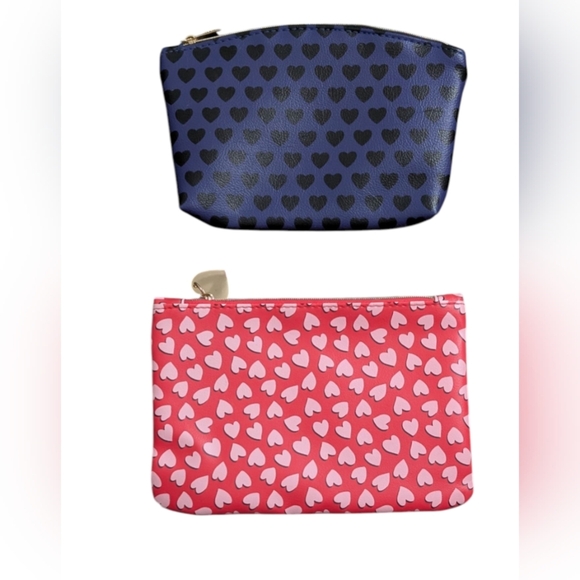 Heart Patterned Cosmetic Pouches - Blue and Pink 2PC - Picture 1 of 7